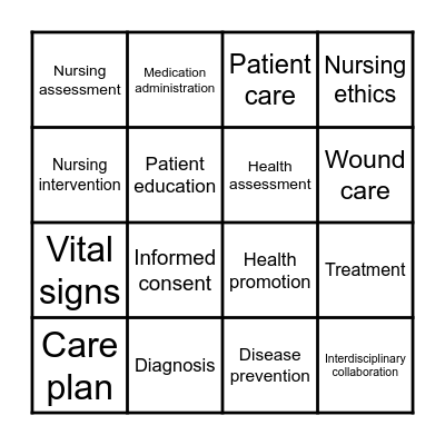 ESP - Nursing Vocabulary Bingo Card