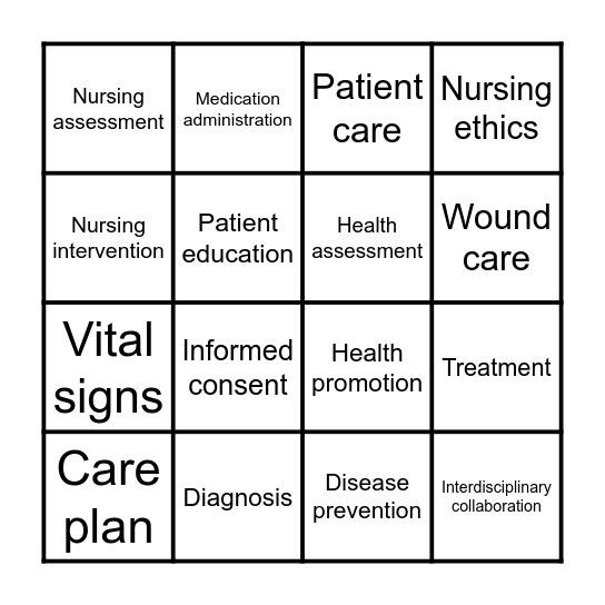 ESP - Nursing Vocabulary Bingo Card