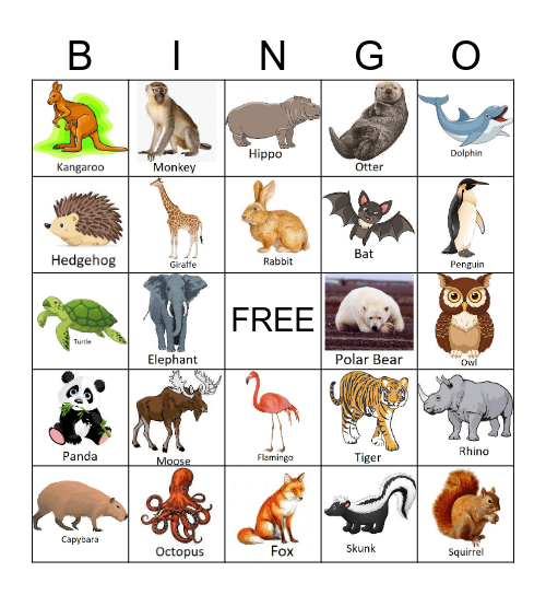 Animal Bingo Card