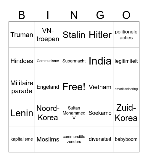 Koude Oorlog Bingo Card