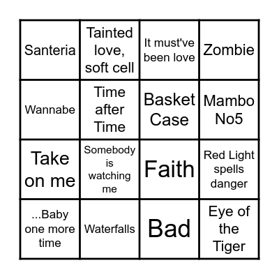 Musical Bingo - 80's/ 90's Bingo Card