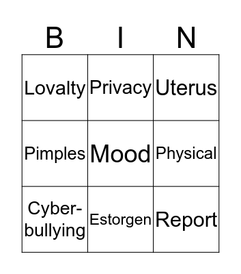 Revision- Adolescent life bingo Card