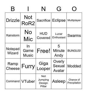 RoR2 Streamer Bingo! Bingo Card