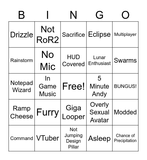 RoR2 Streamer Bingo! Bingo Card