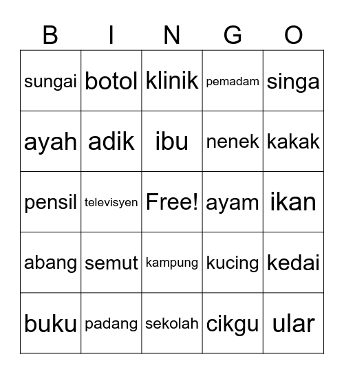KATA NAMA AM Bingo Card