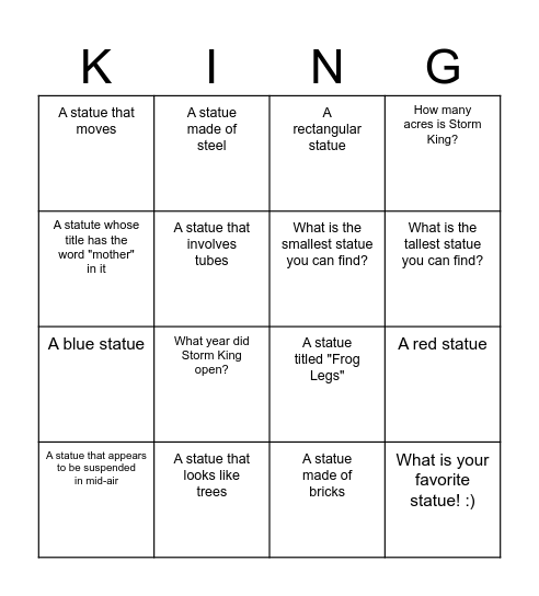 STORM KING BINGO! Bingo Card