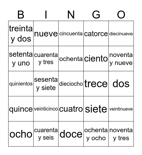 Números Bingo Card