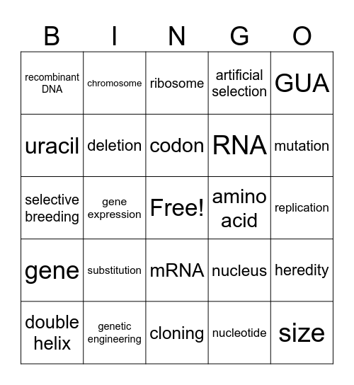 Genetics Exam Review Bingo Card