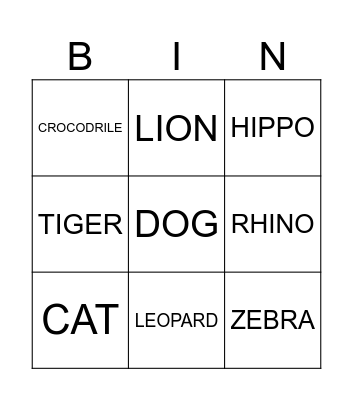 Animals Bingo Card