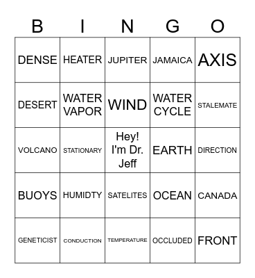 SY24: Generation Genius - Weather Fronts Bingo Card