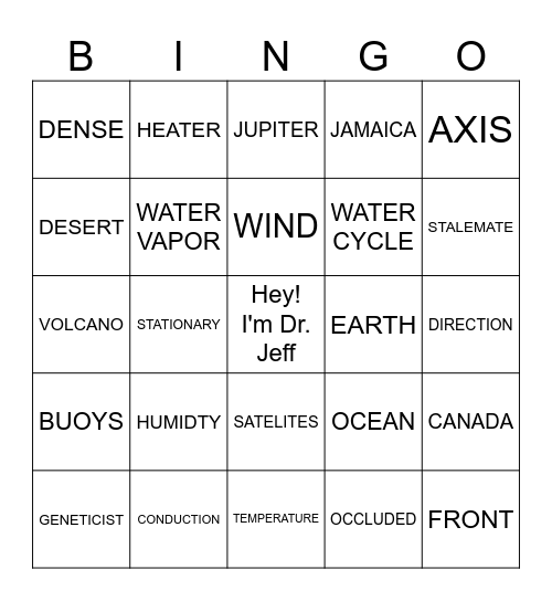 SY24: Generation Genius - Weather Fronts Bingo Card