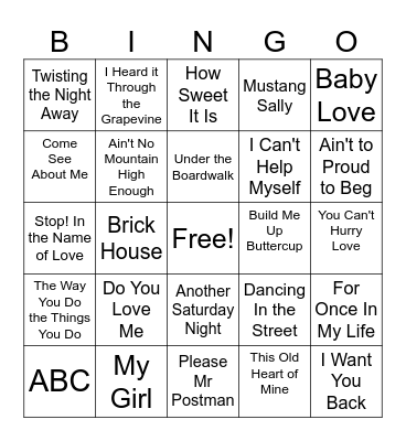 Motown Bingo Card
