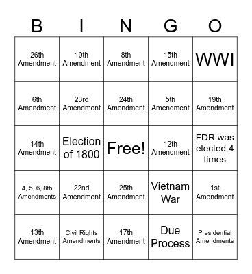 EOC Amendment Review Bingo Card