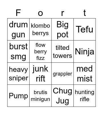 Fortnite bingo Card