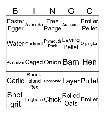 Chicken Bingo Card