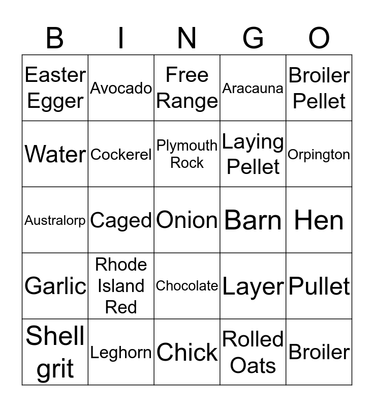 Chicken Bingo Card