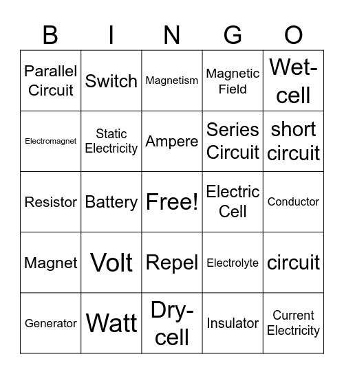 Electricity Bingo Card