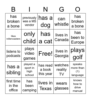 All-Hands Bingo 4/1 Bingo Card