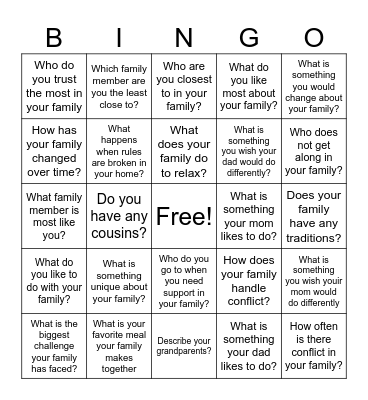 Family Bingo Card