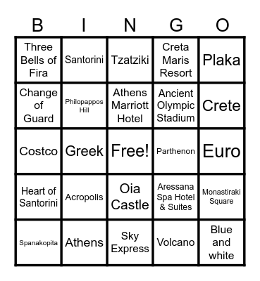 Greece Bingo Card