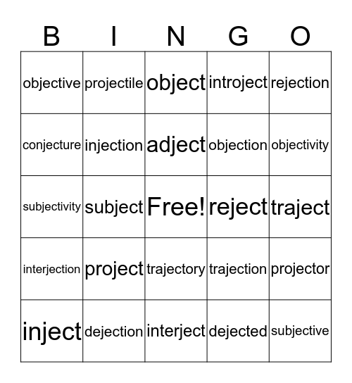 ject Bingo Card