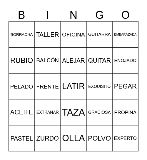 FALSOS COGNATOS ESPANHOL Bingo Card