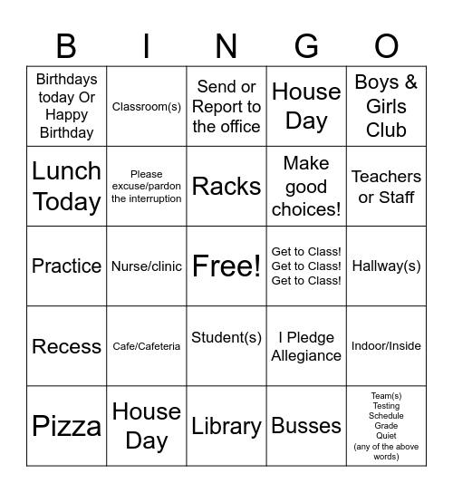 April Announcements Bingo Card