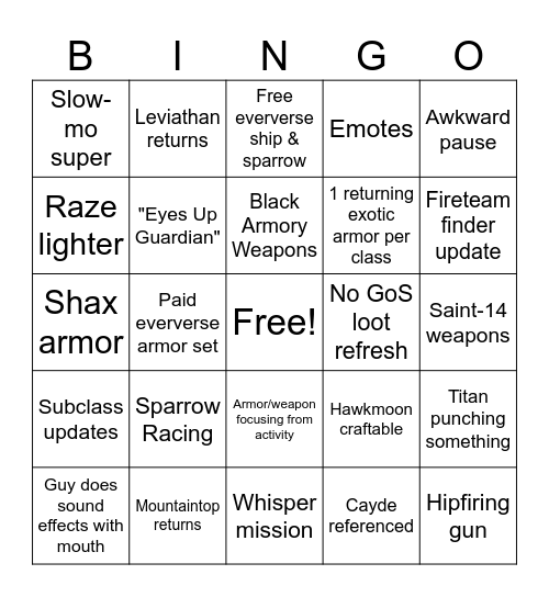 Loot Bingo Card