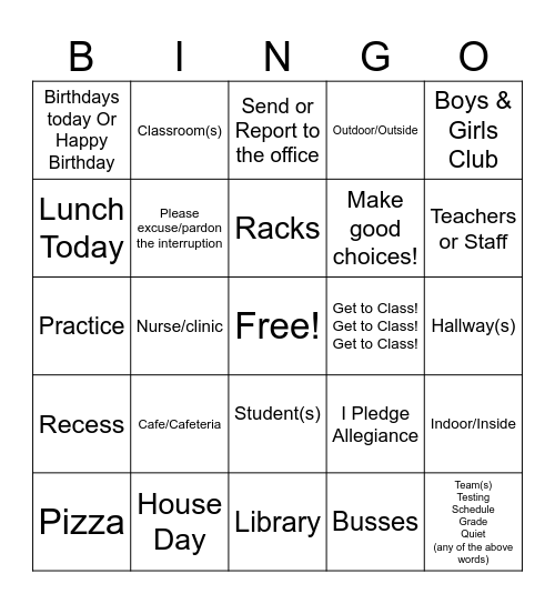 April Announcements Bingo Card