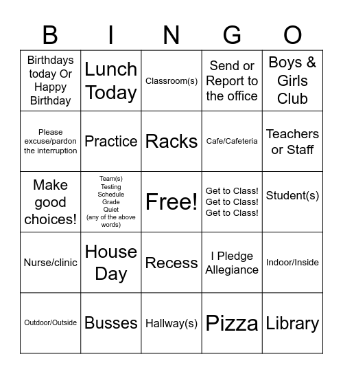 April Announcements Bingo Card