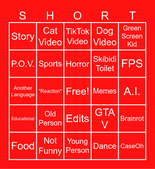 YT Short Bingo Card