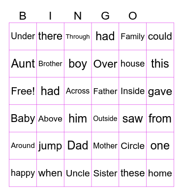 2G Power Words Bingo Card