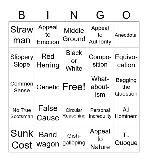 Logical Fallacy Bingo! Bingo Card