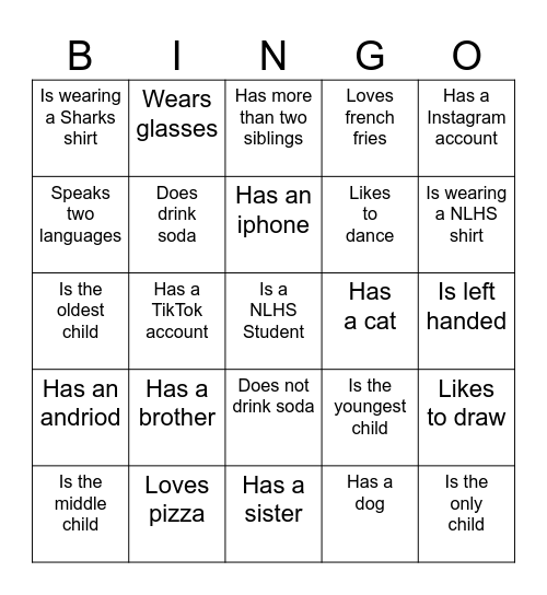 NLHS Bingo Card
