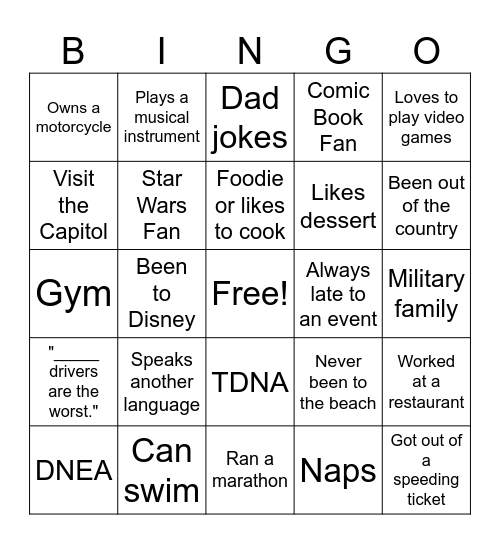 Jumpstart Bingo Card