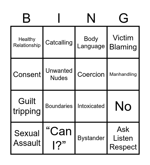 Consent Bingo Card