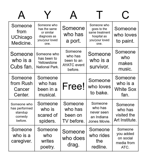 AYATC Social Bingo Card