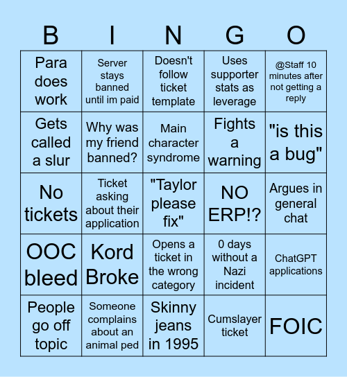 Bingo with The Homies Bingo Card