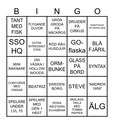SSO BINGO #1 Bingo Card