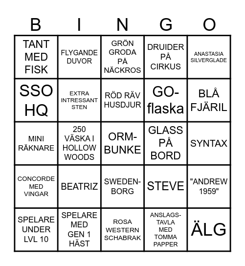 SSO BINGO #1 Bingo Card