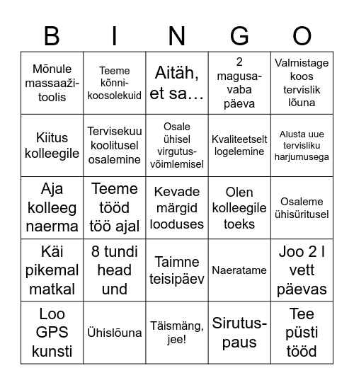 Tervisekuu 2024 Bingo Card