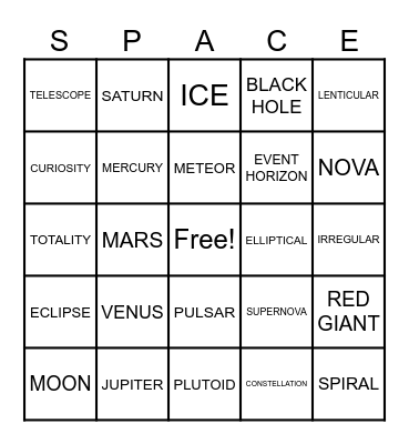 SPACE BINGO Card