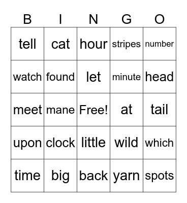 Wild Cat, Wild Cat, Bingo Card