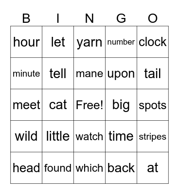 Wild Cat, Wild Cat, Bingo Card