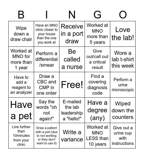 The Lab is Everything Bingo Card