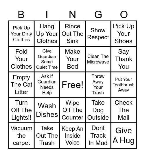 Helping Out at Home Bingo Card