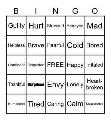 Emotions Charades/Bingo Card