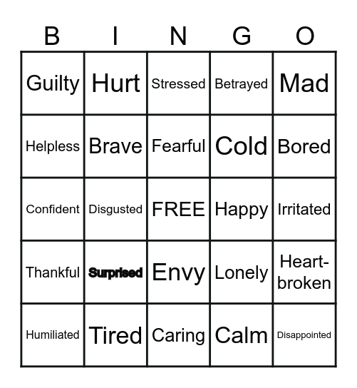 Emotions Charades/Bingo Card