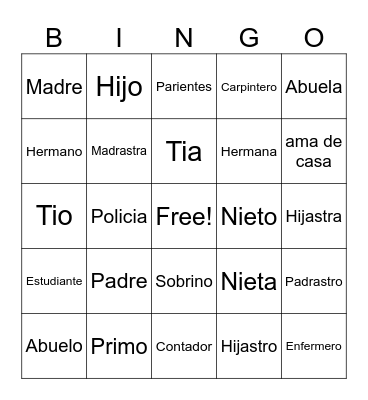 Family/Familia Bingo Card