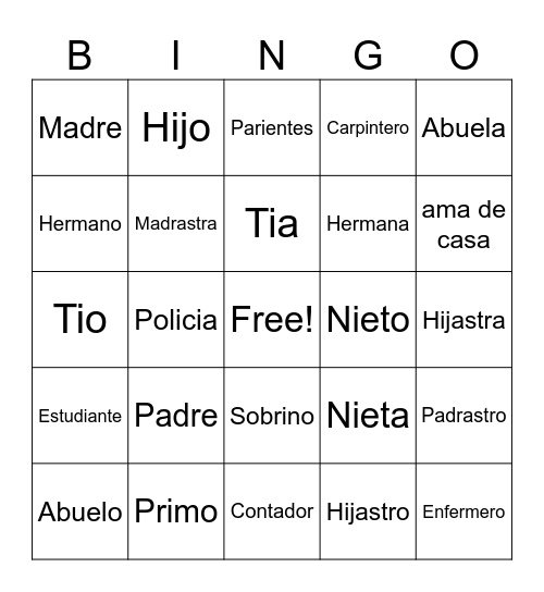 Family/Familia Bingo Card
